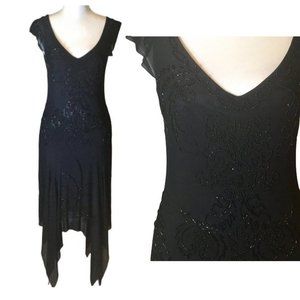 Sue Wong Nocturne Black Beaded V Neck 20s Style Cocktail Dress